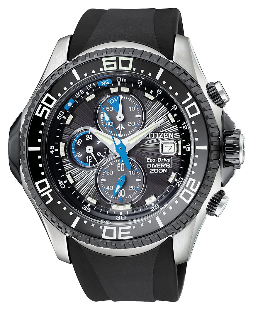 Promaster Depth Meter Chronograph Black Dial Polyurethane Strap